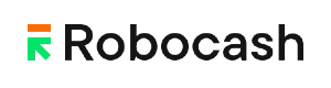 Логотип Robo.cash большими черными буквами с дополнительной надписью INVESTMENT ROBOT и цветными квадратиками