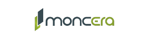 Логотип Moncera.com в зелено-черных цветах с названием маленькими буквами и визуальной частью с двумя прямоугольниками