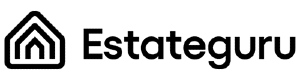 Логотип Estateguru.co черного цвета с надписью и визуальной частью в виде стилизованного домика